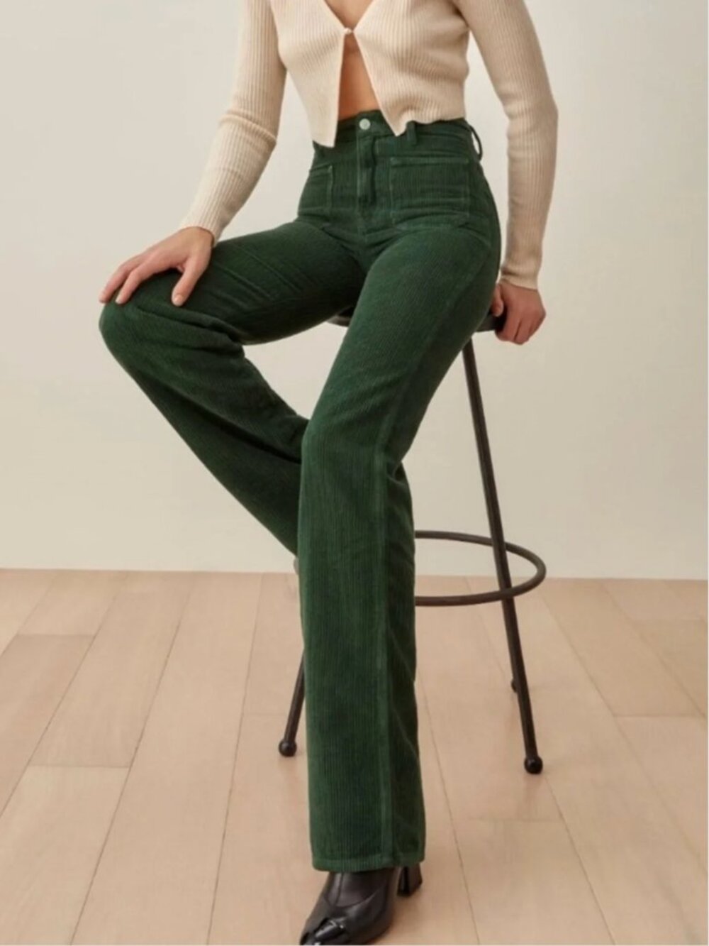 Reformation Alyssa corduroy pants in forest green